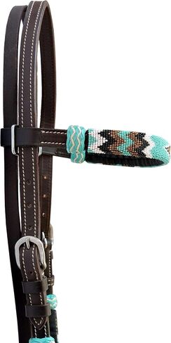 غطاء رأس من الجلد الخالص مضفر يدويًا من WeavingCraft - عقد من الجلد الخام مخيط بخرز متعدد الألوان (بني) in Saudi Arabia