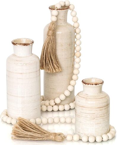 Eyamumo Ceramic Vase for Decor Set of 3 Small Vases, Vases for Rustic Home Decor Accent, Modern Farmhouse Vase Sets for Living Room Decorations, Ideal Shelf Décor, Table, Bookshelf, Entryway in Saudi Arabia