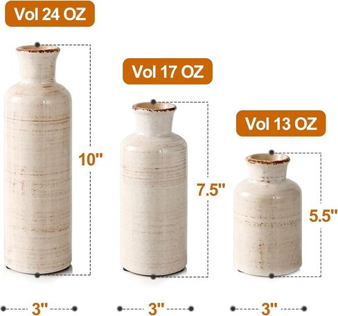 Eyamumo Ceramic Vase for Decor Set of 3 Small Vases, Vases for Rustic Home Decor Accent, Modern Farmhouse Vase Sets for Living Room Decorations, Ideal Shelf Décor, Table, Bookshelf, Entryway in Saudi Arabia