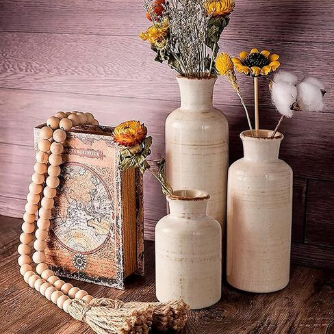 Eyamumo Ceramic Vase for Decor Set of 3 Small Vases, Vases for Rustic Home Decor Accent, Modern Farmhouse Vase Sets for Living Room Decorations, Ideal Shelf Décor, Table, Bookshelf, Entryway in Saudi Arabia