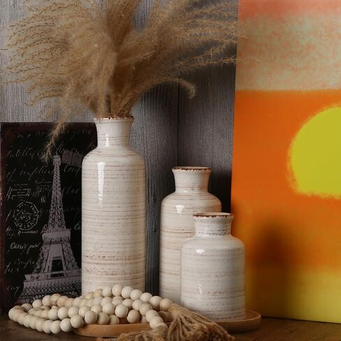 Eyamumo Ceramic Vase for Decor Set of 3 Small Vases, Vases for Rustic Home Decor Accent, Modern Farmhouse Vase Sets for Living Room Decorations, Ideal Shelf Décor, Table, Bookshelf, Entryway in Saudi Arabia
