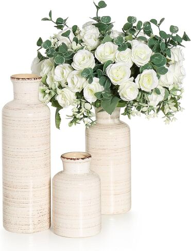 Eyamumo Ceramic Vase for Decor Set of 3 Small Vases, Vases for Rustic Home Decor Accent, Modern Farmhouse Vase Sets for Living Room Decorations, Ideal Shelf Décor, Table, Bookshelf, Entryway in Saudi Arabia