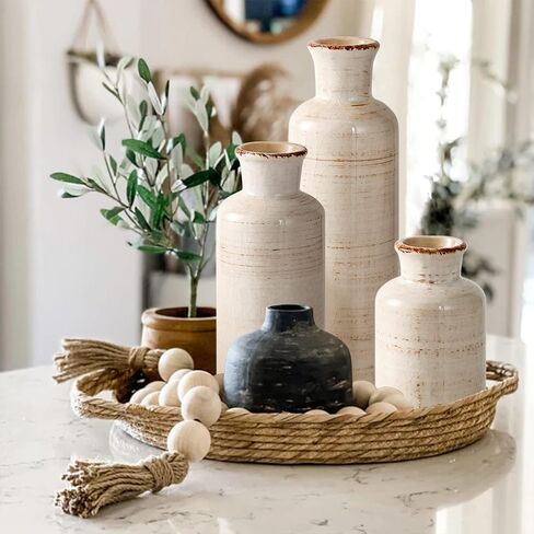 Eyamumo Ceramic Vase for Decor Set of 3 Small Vases, Vases for Rustic Home Decor Accent, Modern Farmhouse Vase Sets for Living Room Decorations, Ideal Shelf Décor, Table, Bookshelf, Entryway in Saudi Arabia