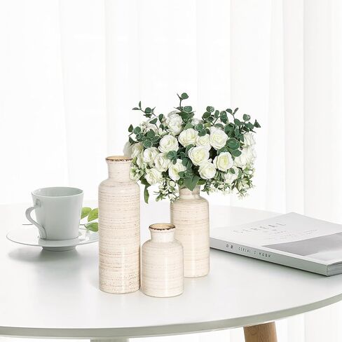 Eyamumo Ceramic Vase for Decor Set of 3 Small Vases, Vases for Rustic Home Decor Accent, Modern Farmhouse Vase Sets for Living Room Decorations, Ideal Shelf Décor, Table, Bookshelf, Entryway in Saudi Arabia
