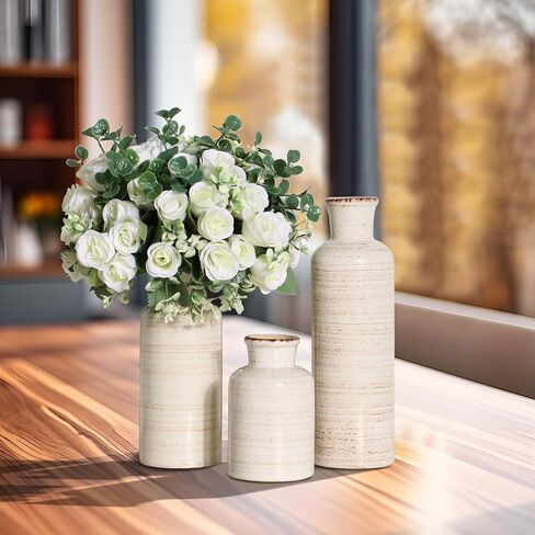 Eyamumo Ceramic Vase for Decor Set of 3 Small Vases, Vases for Rustic Home Decor Accent, Modern Farmhouse Vase Sets for Living Room Decorations, Ideal Shelf Décor, Table, Bookshelf, Entryway in Saudi Arabia