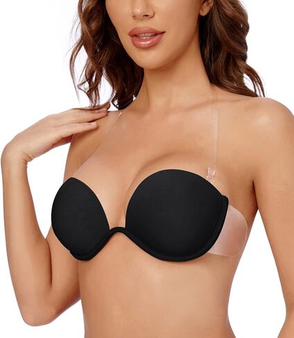 Wekofi Women’s Deep V Plunge Push Up Backless Strapless Adhesive Underwire Silicone Clear Strap Bra in Saudi Arabia
