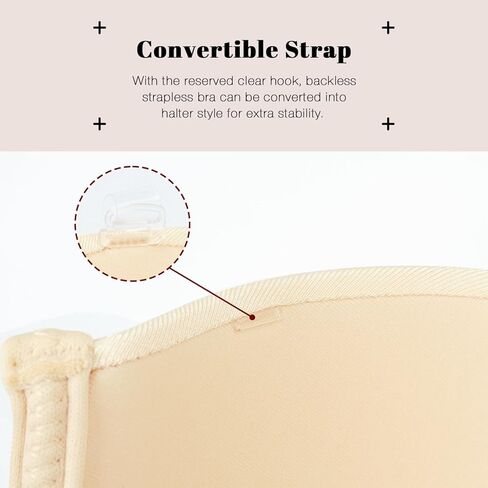 حمالة صدر نسائية من Wekofi ذات فتحة عميقة على شكل حرف V رافعة للأعلى بدون ظهر وبدون حمالات لاصقة من السيليكون بحزام شفاف in Kuwait