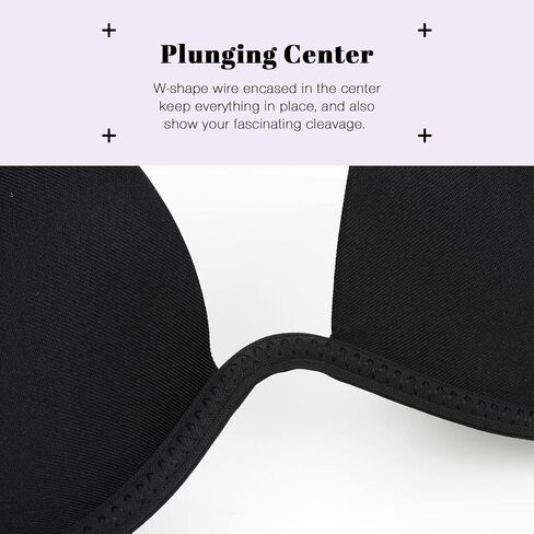 Wekofi Women’s Deep V Plunge Push Up Backless Strapless Adhesive Underwire Silicone Clear Strap Bra in Saudi Arabia