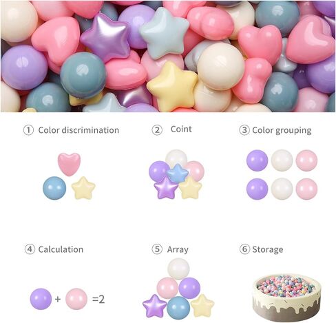 GOGOSO Ball Pit Balls Stars Hearts - كرات لعب آمنة وصحية للأطفال الصغار وجلسات اللعب والعلاج الحسي للأطفال، كرات نجمة + قلب، مزيج ألوان حورية البحر in Saudi Arabia