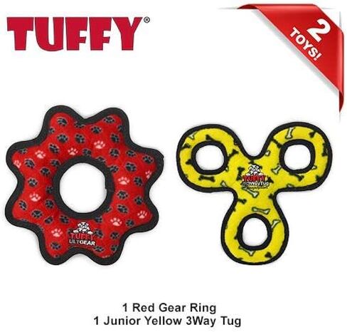 TUFFY - World's Tuffest Soft Dog Toy - Junior 3 Way Tug - Squeakers - Multiple Layers. Made Durable, Strong & Tough. Interactive Play (Tug,Toss & Fetch). Machine Washable & Floats (Blue 2 Pack) in Saudi Arabia