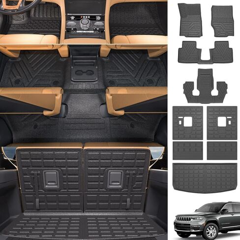 powoq Trunk Mat Compatible with 2021-2024 Jeep Grand Cherokee L&Overland Backrest Mat Replacement for Grand Cherokee L 2021-2024 Accessories(Fit Grand Cherokee L, Rear Trunk Mat+Rear Backrest Mat) in Kuwait