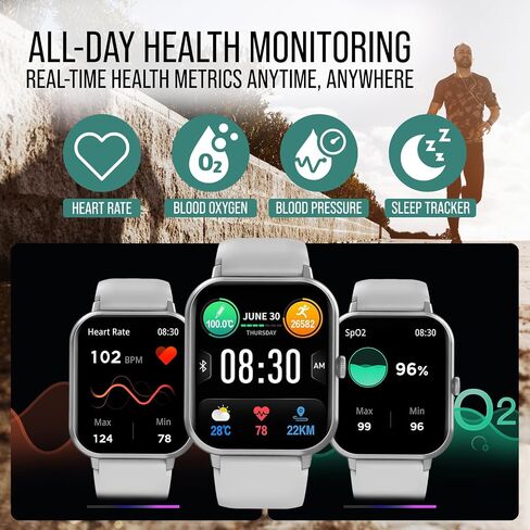 Smart Watch (Answer/Make Calls) 1.83" Fitness Tracker Heart Rate Blood Pressure Oxygen Sleep Monitor 200 Sport Modes Step Calories Trackers IP67 Waterproof Android iPhone Women Men (Black) in Saudi Arabia