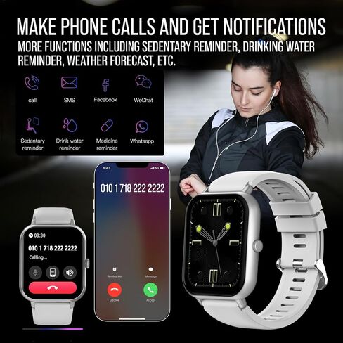 Smart Watch (Answer/Make Calls) 1.83" Fitness Tracker Heart Rate Blood Pressure Oxygen Sleep Monitor 200 Sport Modes Step Calories Trackers IP67 Waterproof Android iPhone Women Men (Black) in Saudi Arabia