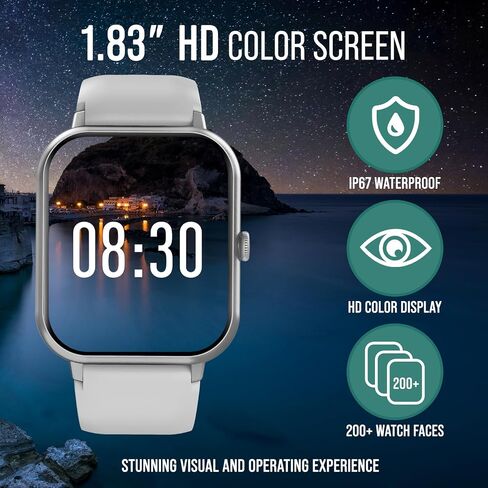 Smart Watch (Answer/Make Calls) 1.83" Fitness Tracker Heart Rate Blood Pressure Oxygen Sleep Monitor 200 Sport Modes Step Calories Trackers IP67 Waterproof Android iPhone Women Men (Black) in Saudi Arabia