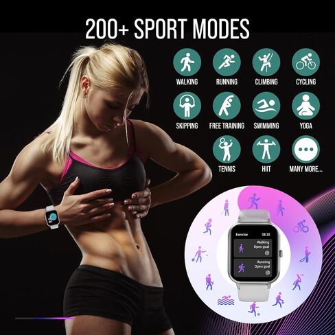 Smart Watch (Answer/Make Calls) 1.83" Fitness Tracker Heart Rate Blood Pressure Oxygen Sleep Monitor 200 Sport Modes Step Calories Trackers IP67 Waterproof Android iPhone Women Men (Black) in Saudi Arabia