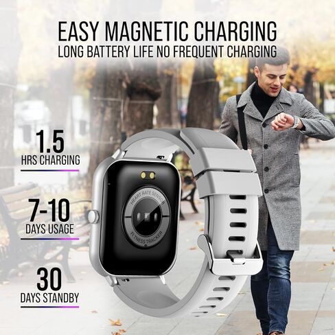 Smart Watch (Answer/Make Calls) 1.83" Fitness Tracker Heart Rate Blood Pressure Oxygen Sleep Monitor 200 Sport Modes Step Calories Trackers IP67 Waterproof Android iPhone Women Men (Black) in Saudi Arabia