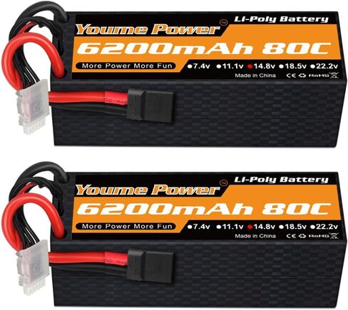 Youme 2packs 4S Lipo Battery، 14.8V 6200mAh Lipo Battery Hard Case 50C مع Tr و T Plug for 1/8 مقياس RC سيارة قارب شاحنة على الطرق الوعرة عربات التي تجرها الدواب Truggy الزاحف الوحش in Saudi Arabia