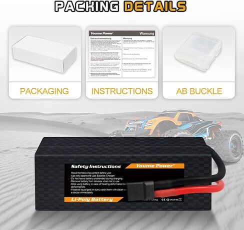 Youme 2packs 4S Lipo Battery، 14.8V 6200mAh Lipo Battery Hard Case 50C مع Tr و T Plug for 1/8 مقياس RC سيارة قارب شاحنة على الطرق الوعرة عربات التي تجرها الدواب Truggy الزاحف الوحش in Saudi Arabia