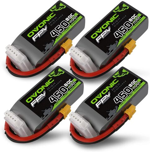 بطارية ليبو OVONIC 4S 80C 450mAh 14.8V بطارية ليبو مع موصل XT30 لطائرة RC FPV Racing Drone Quadcopter (4 عبوات) in Saudi Arabia