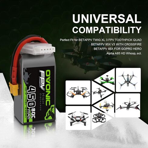 بطارية ليبو OVONIC 4S 80C 450mAh 14.8V بطارية ليبو مع موصل XT30 لطائرة RC FPV Racing Drone Quadcopter (4 عبوات) in Saudi Arabia