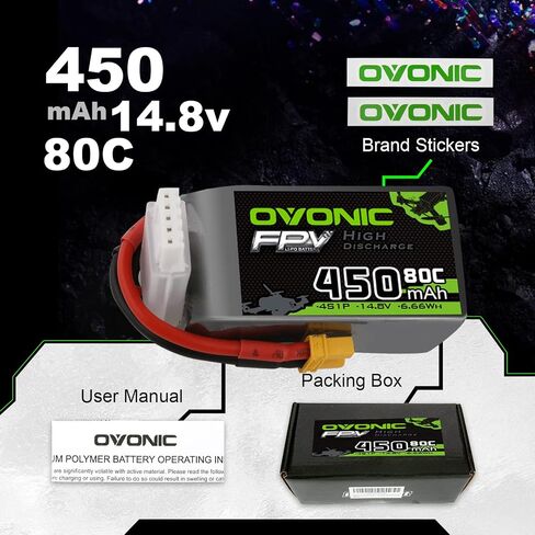 بطارية ليبو OVONIC 4S 80C 450mAh 14.8V بطارية ليبو مع موصل XT30 لطائرة RC FPV Racing Drone Quadcopter (4 عبوات) in Saudi Arabia