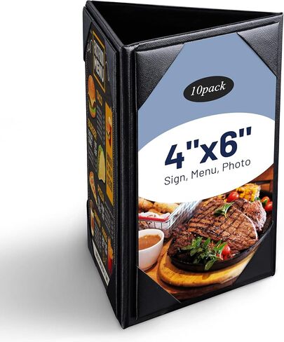 WeChef 10 حزمة 4 × 6 بوصة 3 جوانب حامل قائمة مثلث أسود من الجلد لطاولة البار والمطعم والمقهى in Kuwait