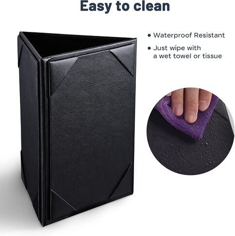 WeChef 10 حزمة 4 × 6 بوصة 3 جوانب حامل قائمة مثلث أسود من الجلد لطاولة البار والمطعم والمقهى in Kuwait