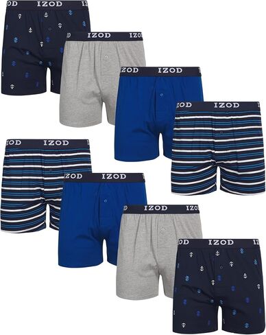 IZOD Men's Underwear - Classic Knit Boxers (8 Pack), Size XX-Large, BlueStripeHeather GreyPrint in Saudi Arabia