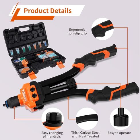 HARDELL Rivet Nut Tool, 14" Rivnut Tool with 100 Pcs Rivet Nuts and 7 Metric & Inch Mandrels M6 M8 M10, 1/4-20, 5/16-18, 3/8-16, 10-24 and Rugged Carrying Case in Saudi Arabia