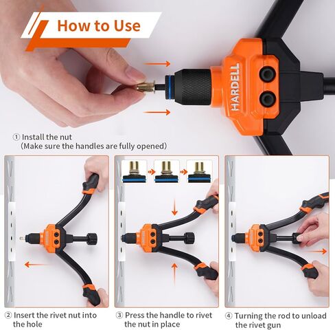 HARDELL Rivet Nut Tool, 14" Rivnut Tool with 100 Pcs Rivet Nuts and 7 Metric & Inch Mandrels M6 M8 M10, 1/4-20, 5/16-18, 3/8-16, 10-24 and Rugged Carrying Case in Saudi Arabia