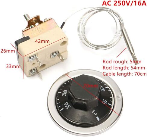 2Pcs Electric Oven Thermostat Temperature Dial Control Switch AC 250V 16A 50-300℃ for Oven Refrigerator Heater (Black) in Saudi Arabia
