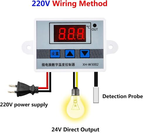 2Pcs W3002 Digital Temperature Controller 24V LED Thermostat Thermoregulator Heat Cool Temperature Thermostat Control Switch Probe with Waterproof Sensor XH-W3002 Meter Fridge Water Heating Cooling in Saudi Arabia