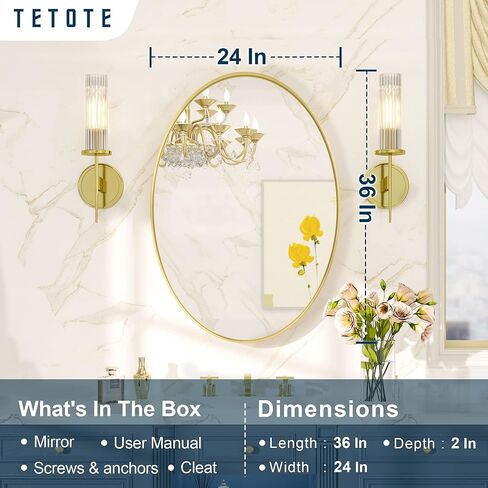 TETOTE Brushed Nickel Bathroom Mirror 24 x 36 Inch for Vanity Metal Framed Mirror Modern Farmhouse for Living Room Entryway(Horizontal/Vertical) in Kuwait