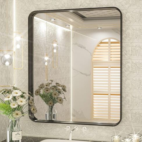 TETOTE Brushed Nickel Bathroom Mirror 24 x 36 Inch for Vanity Metal Framed Mirror Modern Farmhouse for Living Room Entryway(Horizontal/Vertical) in Kuwait