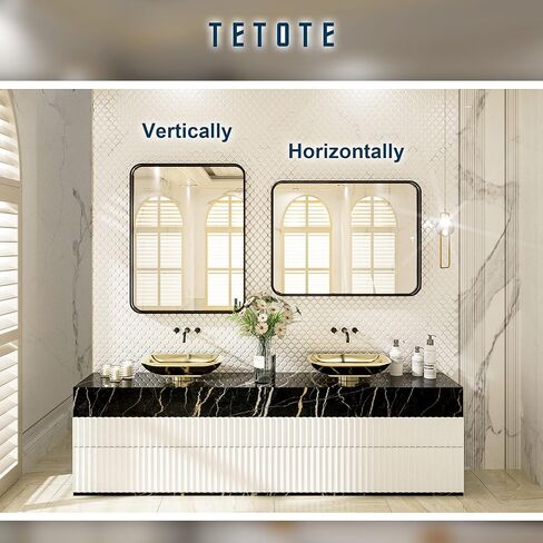 TETOTE Brushed Nickel Bathroom Mirror 24 x 36 Inch for Vanity Metal Framed Mirror Modern Farmhouse for Living Room Entryway(Horizontal/Vertical) in Kuwait