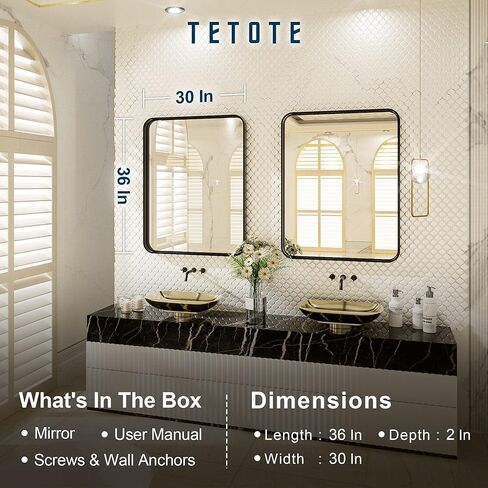 TETOTE Brushed Nickel Bathroom Mirror 24 x 36 Inch for Vanity Metal Framed Mirror Modern Farmhouse for Living Room Entryway(Horizontal/Vertical) in Kuwait
