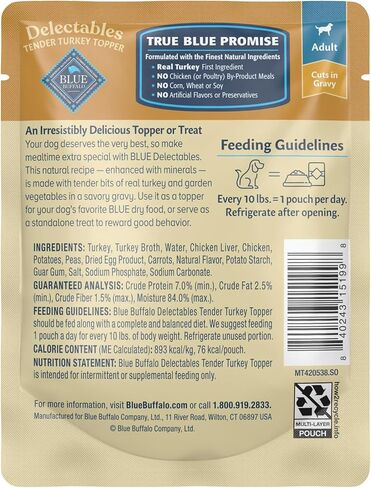 مجموعة متنوعة من أغطية طعام الكلاب الرطبة الطبيعية من Blue Buffalo Delectables، دجاج لذيذ ولحم بقر لذيذ، قطع في المرق، 3 أونصة. (12 كيس، 6 من كل نكهة) in Kuwait