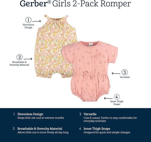 طقم رومبير بأكمام قصيرة للفتيات الصغيرات من Gerber بدون أكمام in Saudi Arabia