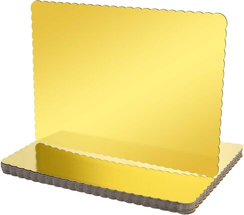 12 Pack 17 x 25 Inch Greaseproof Rectangle Cake Boards Corrugated Single Wall Cake Pad Metallic Half Sheet Cake Board Rectangular Scalloped Rectangle Dessert Base for Cake Pizza (Gold) in Kuwait