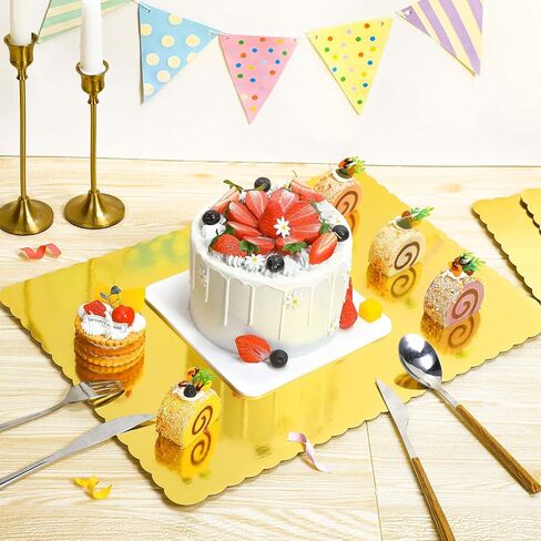 12 Pack 17 x 25 Inch Greaseproof Rectangle Cake Boards Corrugated Single Wall Cake Pad Metallic Half Sheet Cake Board Rectangular Scalloped Rectangle Dessert Base for Cake Pizza (Gold) in Kuwait