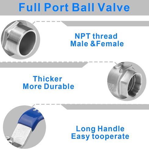 DERNORD 2 Pack Full Port Ball Valve 1/4 Inch - Male x Female Stainless Steel 304 Heavy Duty for Water, Oil, and Gas, 1000WOG in Saudi Arabia