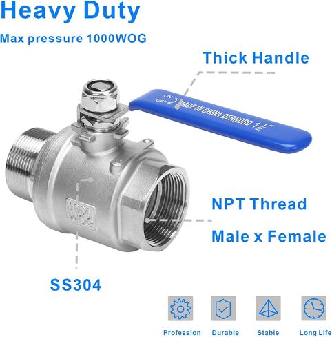 DERNORD 2 Pack Full Port Ball Valve 1/4 Inch - Male x Female Stainless Steel 304 Heavy Duty for Water, Oil, and Gas, 1000WOG in Saudi Arabia