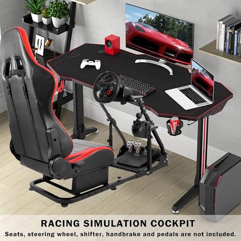 حامل قمرة القيادة لمحاكاة السباق من Hottoby قابل للطي وشريط التعزيز مناسب لـ Logitech/Thrustmaster G25، G27، G29، G920، G923 & T300RS قمرة القيادة متعددة الزوايا، بدون عجلة قيادة، فرامل يد، دواسات ومقعد in Kuwait