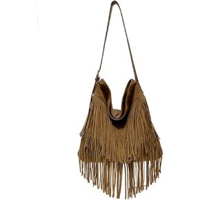 Women's Fringe Suede Hobo Shoulder Bag Stylish Tassel Design Handbag Versatile PU Leather Crossbody Messenger Bag in Saudi Arabia