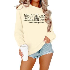 FRYAID Magic Kingdom Sweatshirts Women Funny Embroidered Magical World Castle Shirt Family Holiday Long Sleeve Pullover Tops in Kuwait