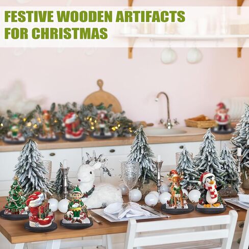 Yousoontic 12 Pcs Wooden Christmas Table Decorations Winter Santa Snowman Elk Gnome Snowflake Xmas Tree Wooden Signs Farmhouse Tabletop Centerpieces Home Decor for Winter Holiday Party Dinner (Rustic) in Saudi Arabia