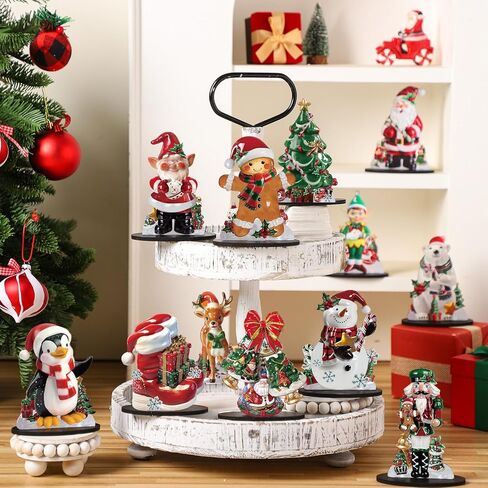 Yousoontic 12 Pcs Wooden Christmas Table Decorations Winter Santa Snowman Elk Gnome Snowflake Xmas Tree Wooden Signs Farmhouse Tabletop Centerpieces Home Decor for Winter Holiday Party Dinner (Rustic) in Saudi Arabia