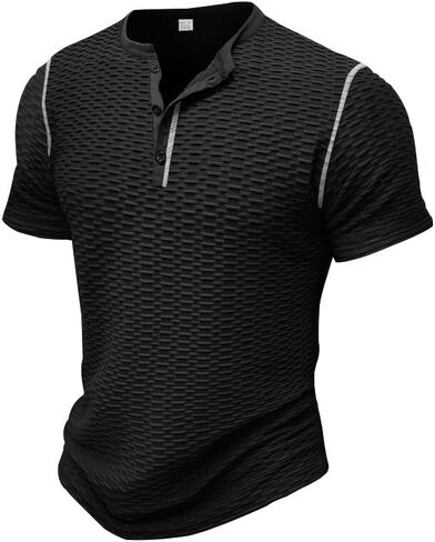 Men's Casual Henley Shirts Short Sleeve Button Slim Fit Summer Muscle T-Shirt in Saudi Arabia