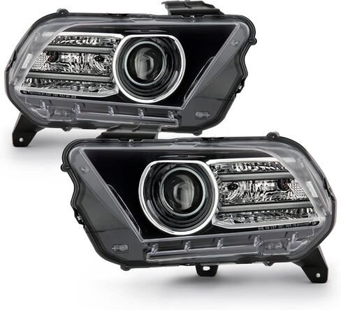 AKKON - يناسب 2010-2014 Ford Mustang [ترقية الهالوجين] زوج المصابيح الأمامية لجهاز العرض الأسود مع مصباح الجري DRL بأنبوب LED in Saudi Arabia