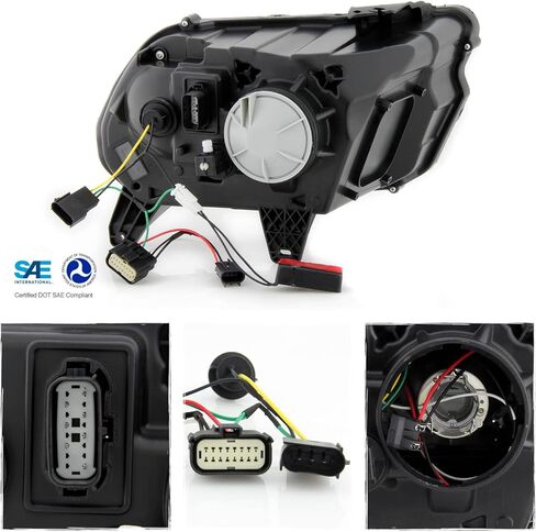 AKKON - يناسب 2010-2014 Ford Mustang [ترقية الهالوجين] زوج المصابيح الأمامية لجهاز العرض الأسود مع مصباح الجري DRL بأنبوب LED in Saudi Arabia
